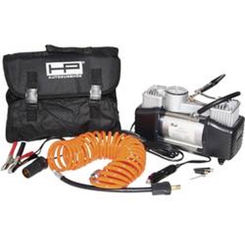 HP Autozubehör 2 Zylinder Hochleistungs-Kompressor Compressor 7 bar 2 cilinders, Analoge Manometer, Opbergbox/tas