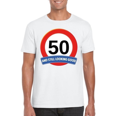 Verkeersbord 50 jaar t-shirt wit volwassenen S -