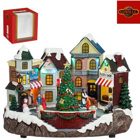 Village scenery with tree battery operated l31,5xb22xh22 cm - Luville