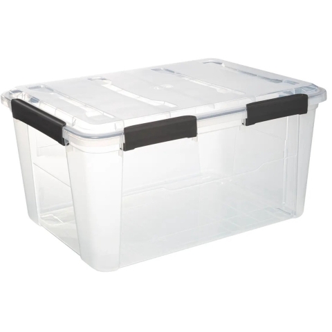 5Five opberg Box met deksel - Protect - 50 liter - 58 x 38 x 32 cm - kunststof - transparant -