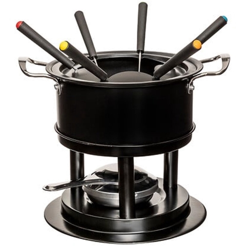Fondueset - 6 personen - zwart - chocoladefondue - kaasfondue - D19 cm -