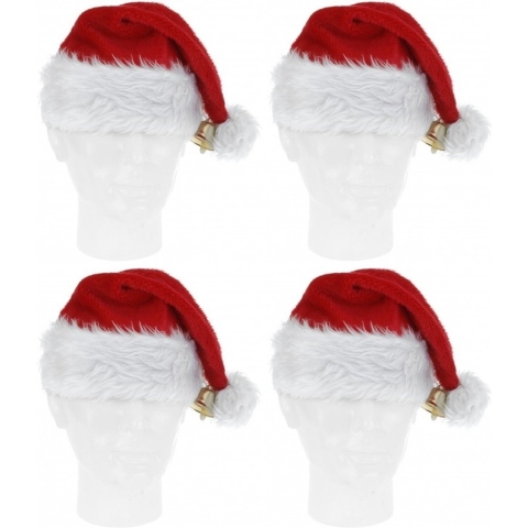 Pluche Kerstmuts - 4x - met bel - voor volwassenen - 57 cm -