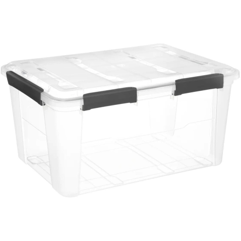 5Five opberg Box met deksel - Protect - 75 liter - 64 x 48 x 34 cm - kunststof - transparant -