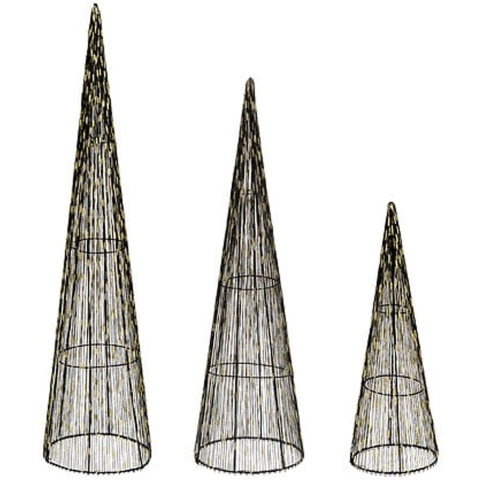 Feeric Christmas LED kegel kerstbomen - set van 3x st - zwart - kerstverlichting - lampen -