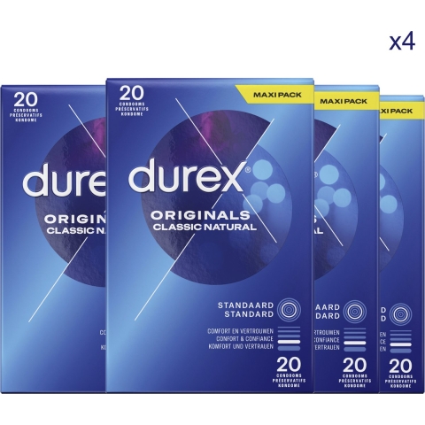 4x Durex Condooms Originals Classic Natural 20 stuks