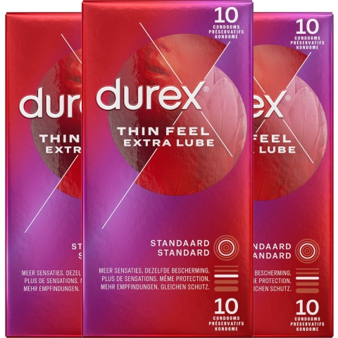 3x Durex Condooms Thin Feel met Extra Glijmiddel 10 stuks