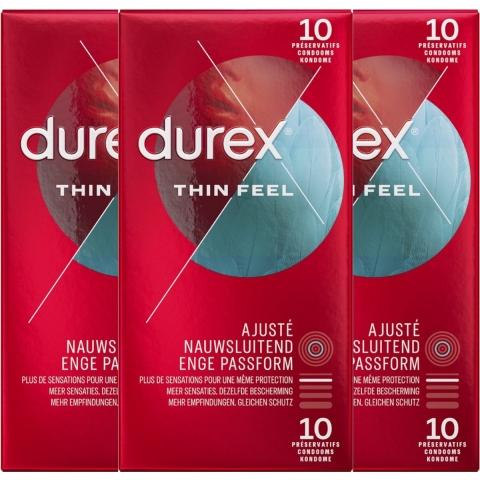 3x Durex Condooms Thin Feel Close Fit 10 stuks