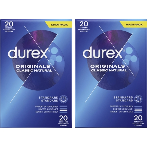 2x Durex Condooms Originals Classic Natural 20 stuks
