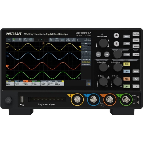 VOLTCRAFT DOV2504F LA Digitale oscilloscoop 250 MHz 4-kanaals 1.25 GSa/s 100 Mpts 12 Bit Digitaal geheugen (DSO), Functiegenerator, Logic-analyser 1 stuk(s)