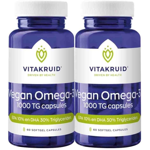Gratis Verzending: 2x Vitakruid Omega 3 1000 TG Vegan 60 softgels
