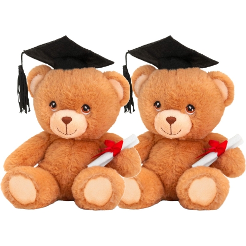 Pluche knuffel beer - 24x - geslaagd - diploma - bruin - 15 cm -