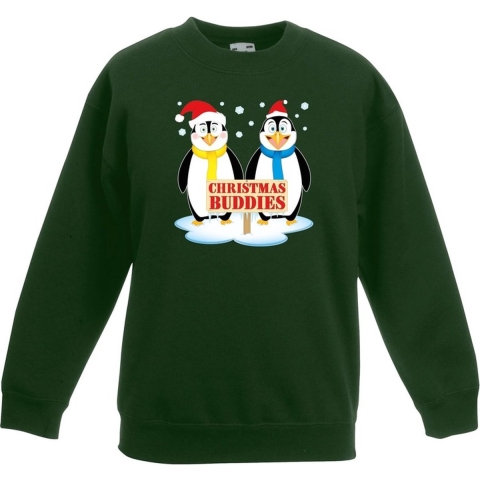 Kersttrui met pinguin vriendjes groen kinderen 7-8 jaar (122/128) -