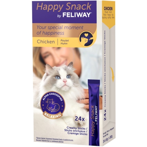 4x Feliway Happy Kattensnack Kip 24 x 15 gr