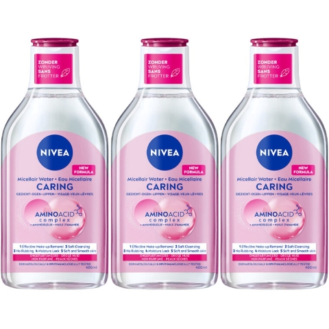 3x NIVEA 0% Residu Micellair Water Droge Huid 400 ml