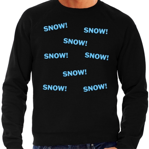 Apres ski sweater heren - SNOW! - zwart - glitter blauw - wintersport - skieen/snowboarden XL -