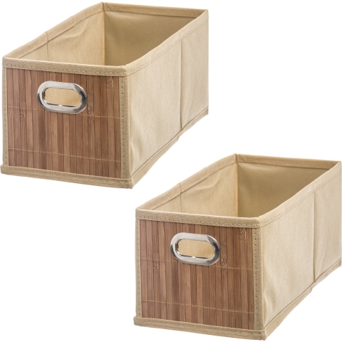5Five Opbergmand/kastmand - 3x - beige - linnen/bamboe - 15 x 14 x 31 cm - 6.5 liter - Vakkenkast -