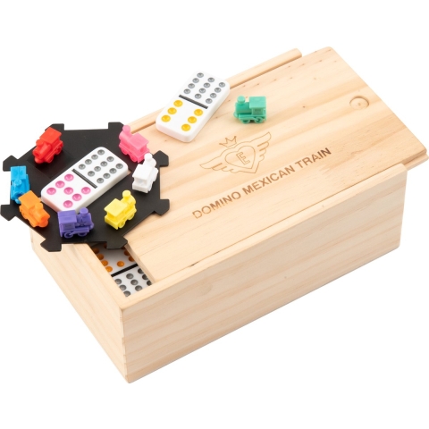 Engelhart - Domino dubbel 12 - Mexican train in houten kist