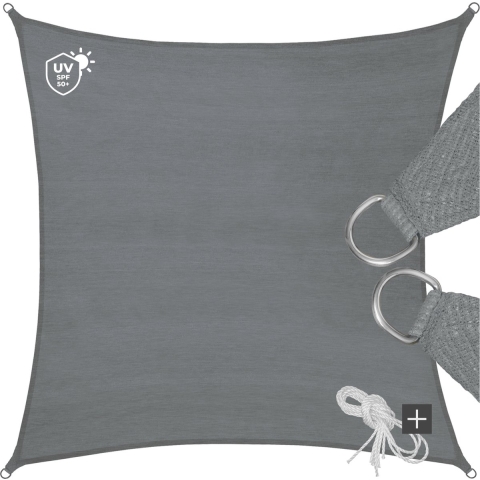 tectake® Zonnescherm - Vierkante Zonneluifel - UV-bescherming 50+ - Grijs