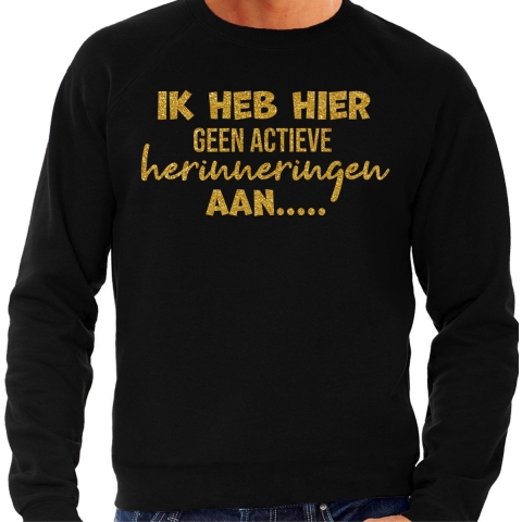 Apres ski sweater heren - geen actieve herinnering - zwart - glitter goud - wintersport - skieen M -