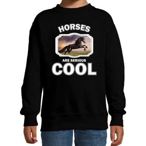 Dieren zwart paard sweater zwart kinderen - horses are cool trui jongens en meisjes 12-13 jaar (152/164) -