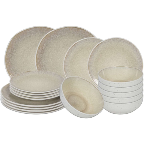 Cookinglife Serviesset Nola Sand reactive glaze 18-delig / 6 personen - 6 dinerborden, 6 ontbijtborden en 6 kommen