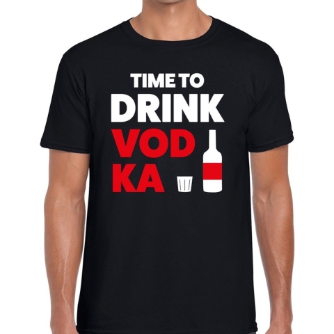Time to drink Vodka tekst - t-shirt - zwart - heren XL -