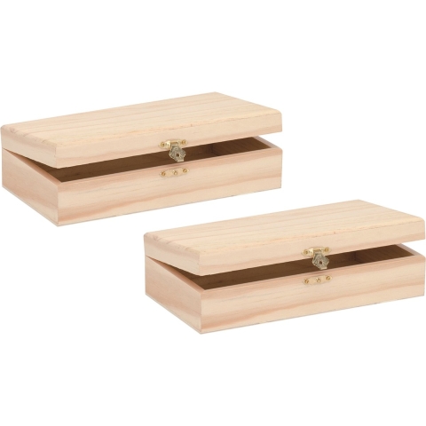 Houten opbergkistje met sluiting en deksel - 2x - 20 x 12 x 6 cm - Sieraden/spulletjes/pennenbak -