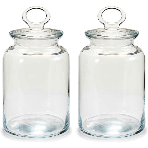 Snoeppot/voorraadpot Megan - 2x - 1500 ml - glas - met luchtdichte deksel - D12 x H21 cm -