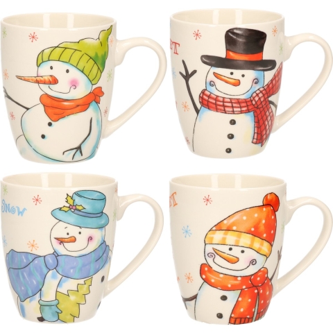 Set van 12x stuks sneeuwpop kerstmokken / chocolademelk bekers voor kinderen -