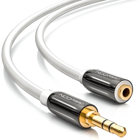 deleyCON MK350 - 2m HQ Stereo Audio Klinken Verlängerungskabel - 3,5mm Mannelijk naar 3,5mm Vrouwelijk - Wit