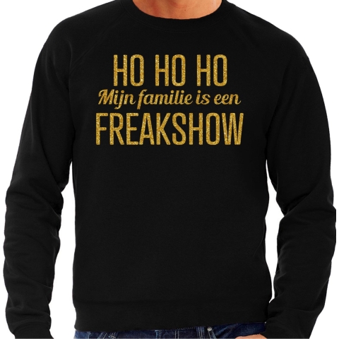 Foute kersttrui/sweater voor heren - Hohoho freak show - zwart - glitter goud L -