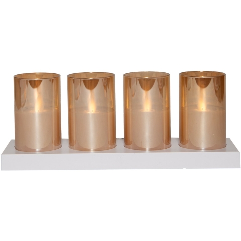 Theelicht in glas 3d vlam oplaadbaar d5h7,5 cm wit/amber s/4 Anna's Collection - Annas collection