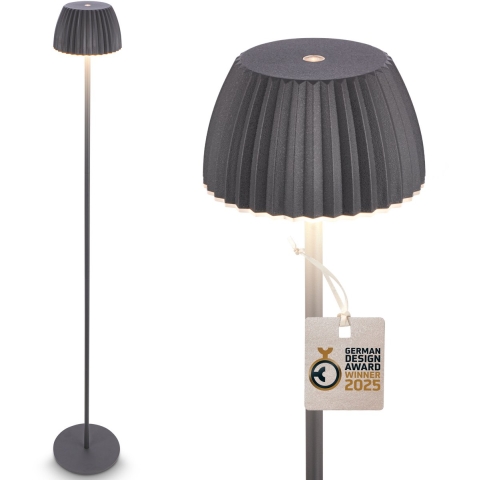 BRILONER - Riffle LED vloerlamp snoerloos IP44 met touch, 19x124 cm, dimbaar, memory-functie, oplaadbare batterij, oplaadbare vloerlamp, leeslamp, German Design Award Winner 2025, antraciet