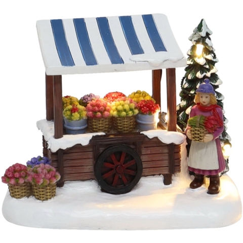 Nostalgic Flower Cart Florist with LED Polyresin 14cm Santaville - Santaville