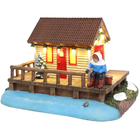 Lodge with Fisher with LED Polyresin 19cm Santaville - Santaville