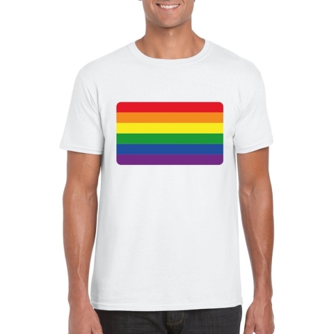 T-shirt met Regenboog vlag wit heren 2XL -