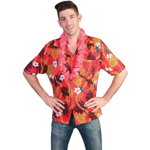 Hawaii verkleed blouse - rood - tropische print - Hawaii verkleedkleding shirts 56-58 (2XL/3XL) -