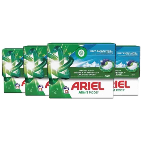 4x Ariel Wasmiddel Allin1 Pods Alpine 12 stuks