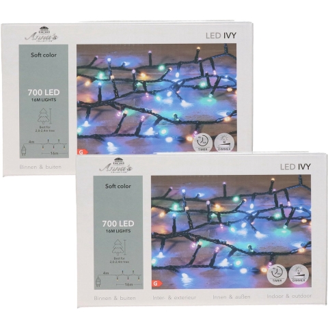 Kerstverlichting Ivy - 2x - 700 led lampjes - gekleurd - 1600 cm - lichtsnoer -