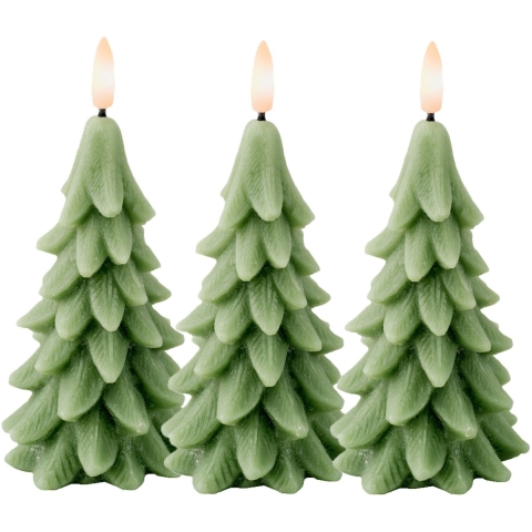LED kerstboom kaars - 3x - groen - 15 cm - batterijen - timer - kerstboom vorm kaarsen -