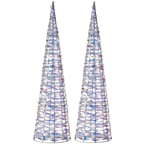 LED kegel kerstboom lampen - 2x - zilver parelmoer - 40 leds wit - D18 x H80 - timer -