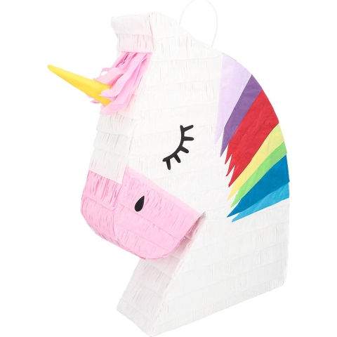 Pinata Eenhoorn - wit/roze - papier - 45 x 33 x 8 cm - feestartikelen verjaardag -