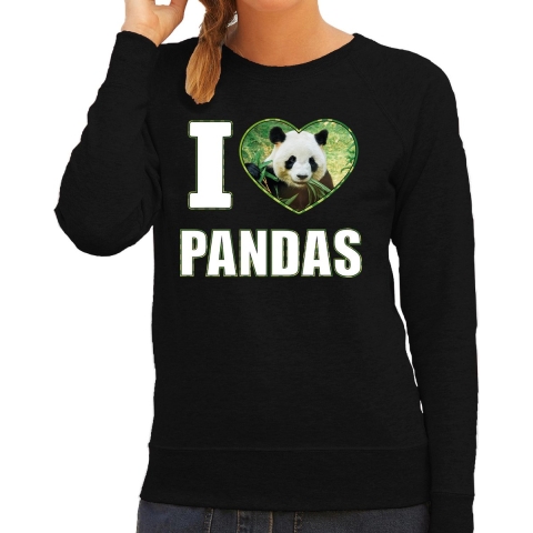 I love pandas sweater / trui met dieren foto van een panda zwart voor dames L -