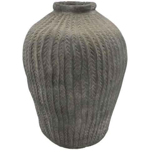 Bloemenvaas kruik/pot model - klei grijs - graan relief - D34 x H46 cm - rustieke vaas -