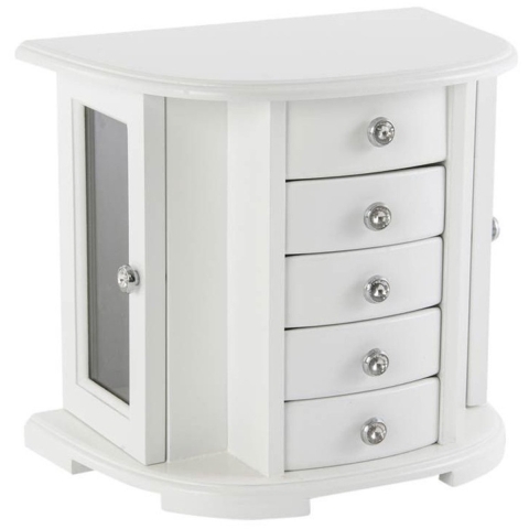 Sieradenkist/juwelenkist met lades wit van hout 26 x 18 x 23 cm -