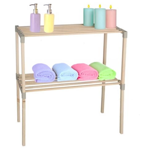 Gerimport Badkamer/keuken opbergkastje - hout - 2 planken - 30 x 58 x 68 cm -