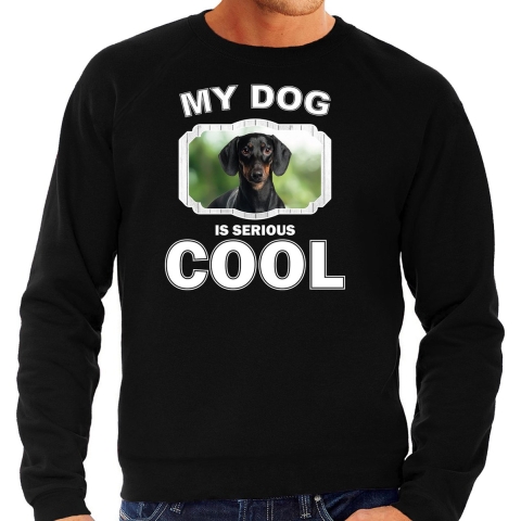 Coole teckel honden sweater / trui my dog is serious cool zwart voor heren M -