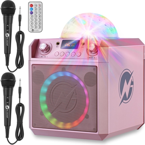 N-GEAR Block Party 602 XL - Karaoke set - 2 Microfoons - Bluetooth speaker met verlichting - Space Pink (2 stuks)