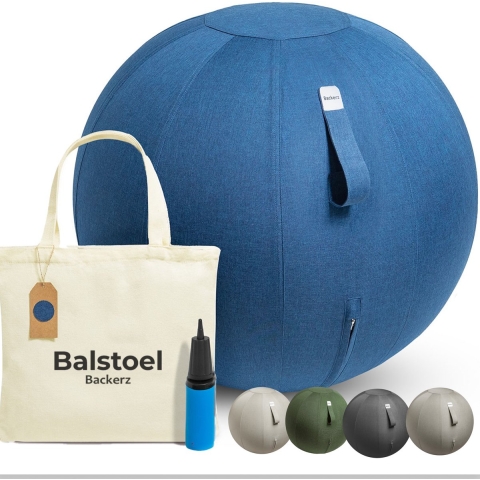 Backerz Zitbal 55 CM - Ergonomische Yoga Bal - Linnen Donkerblauw