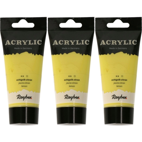 Acrylverf/hobbyverf op waterbasis - 3x - geel - 75 ml - Schilderen/knutselen -